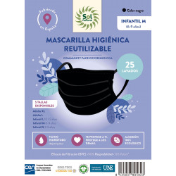 Masque hygiénique noir pour enfants M Sol Natural