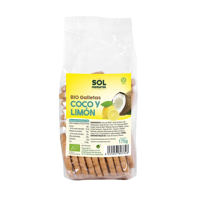 Sol Natural Biscotti Bio Cocco e Limone 175G
