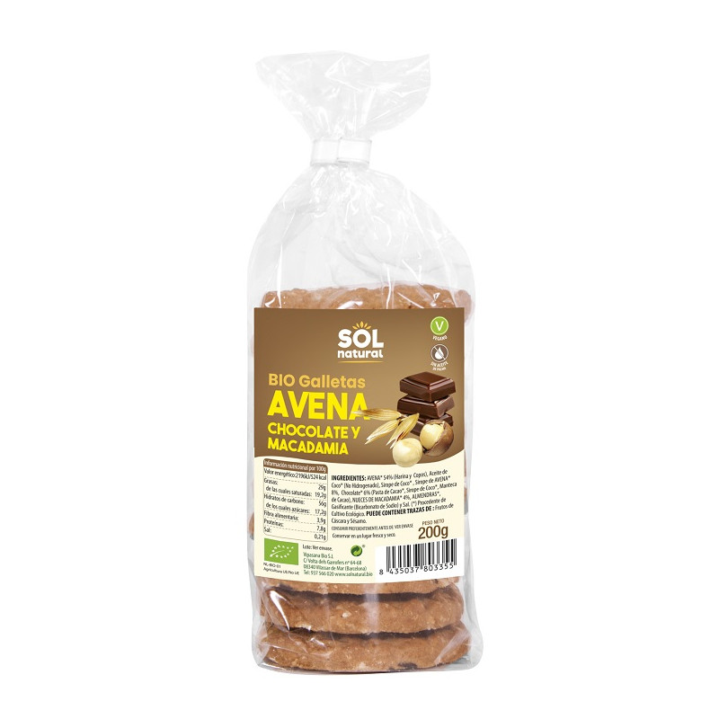 Sol Natural Bio Haferflocken Kekse mit Schokolade und Macadamia 200G