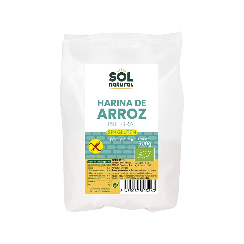 Sol Natural farinha de arroz integral sem glúten 500 gr