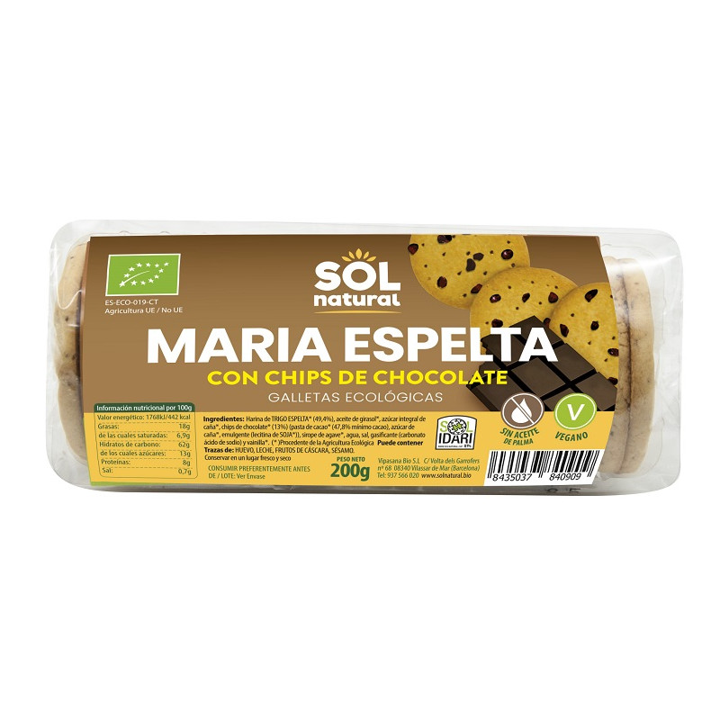 Sol Natural Maria Biscuits d’épeautre aux pépites de chocolat 200g