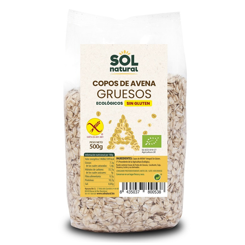 Sol Natural Copos de Avena Gruesos sin Gluten 500g
