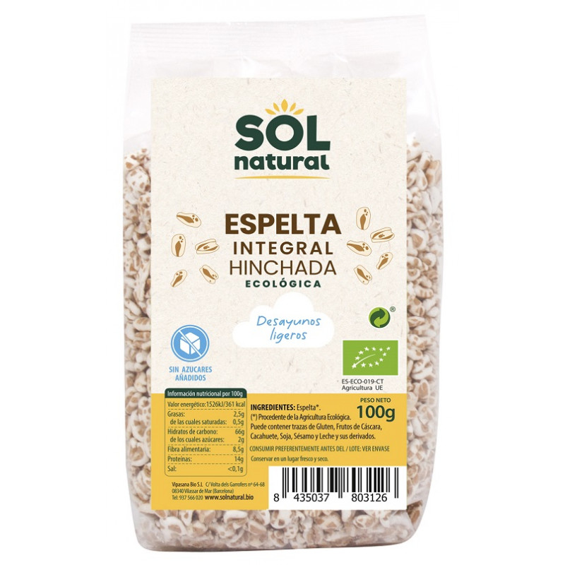 Sol Natural Organic Puffed Whole Spelt 100g