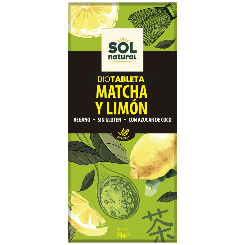 Sol Natural Chocolat au Thé Matcha et au Citron 70g
