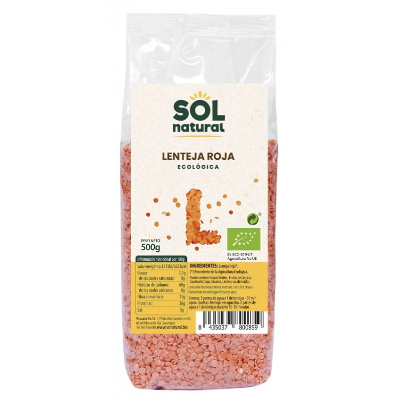 Sol Natural Lentilles Corail Bio 500g