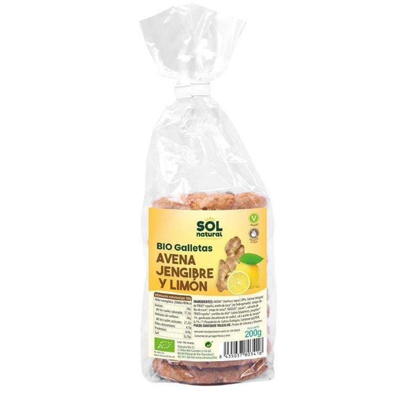 Biscotti Farina d'Avena Zenzero Limone Sol Natural 200gr