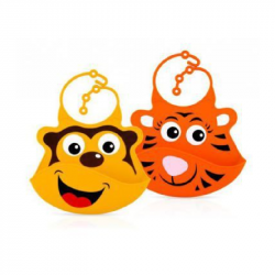 Packung 2 Silikon-Roll-Up-Lätzchen Monkey & Tiger Nuby