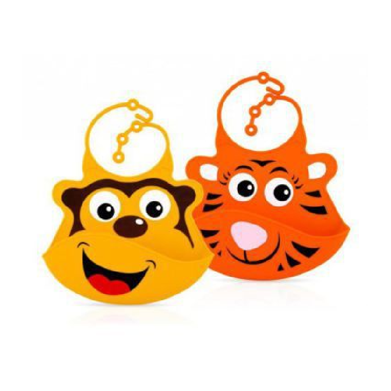 Embalar 2 Bibs de Silicone De Rolo Mono e Tigre Nuby