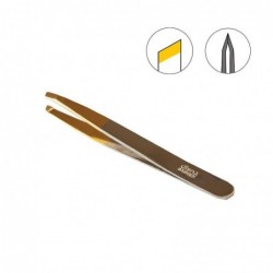 Pince à épiler à pointe oblique dorée Disna He-21.63