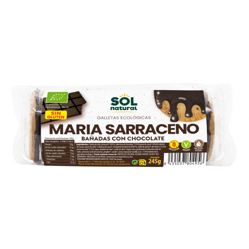 Sol Natural de Chocolate Mergulhado em Maria Saracen 245 gr