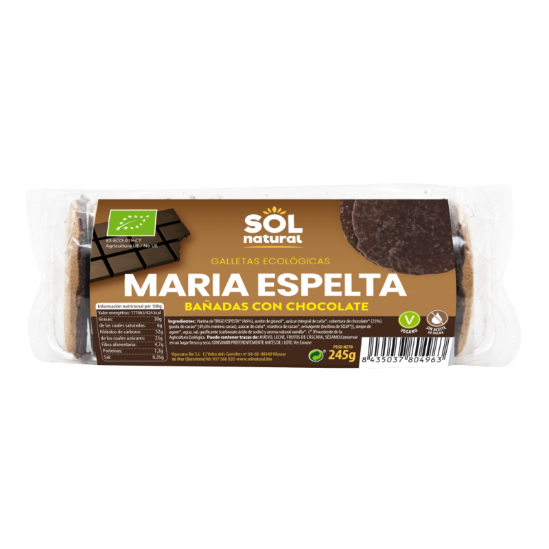Galleta Maria de Espelta Bañada en Chocolate Solnatural 245gr